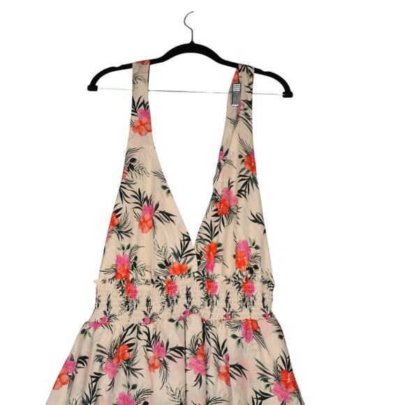 Madden NYC Floral Dress Womens XXL Ivory Deep V Smocked Waist Flirty Beachy - Picture 3 of 13